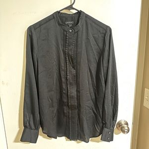Black Ann Taylor Button Up Blouse with Fringe Detail